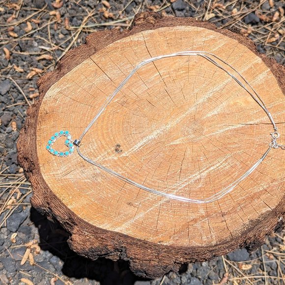 Navajo Kingman Turquoise Heart Pendant Liquid‎ Sterling Silver Chain Necklace*** - Picture 7 of 11